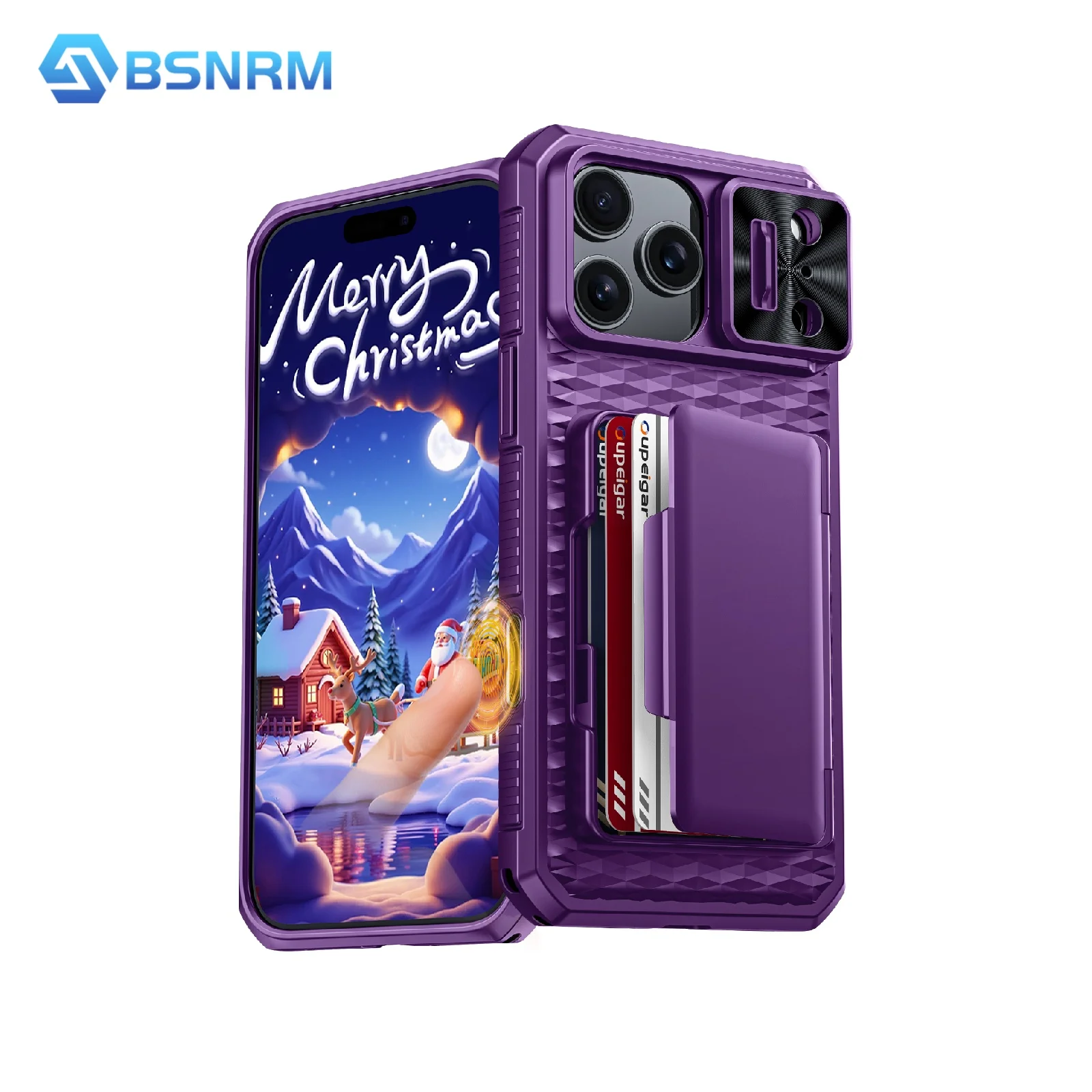 

Рождественский подарок, чехол для iPhone 17 Pro/17 Pro Max, защитный чехол на весь корпус с держателем для карт (4 карты), чехол для камеры и подставка-фиолетовый