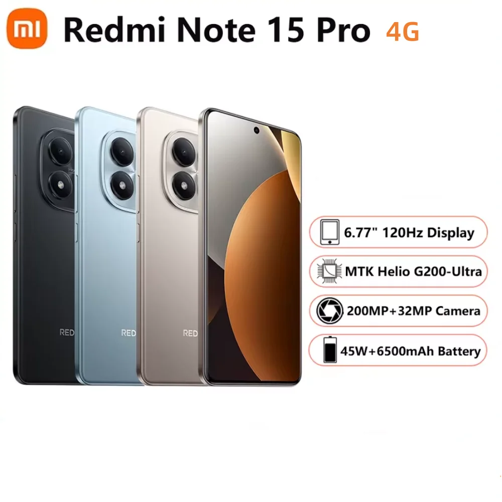 Xiaomi REDMI Note 15 Pro Global version 4G Smartphone, battery-mAh, screen-Amole-inch, processor MTK Helio G200-Ultra, camera MP