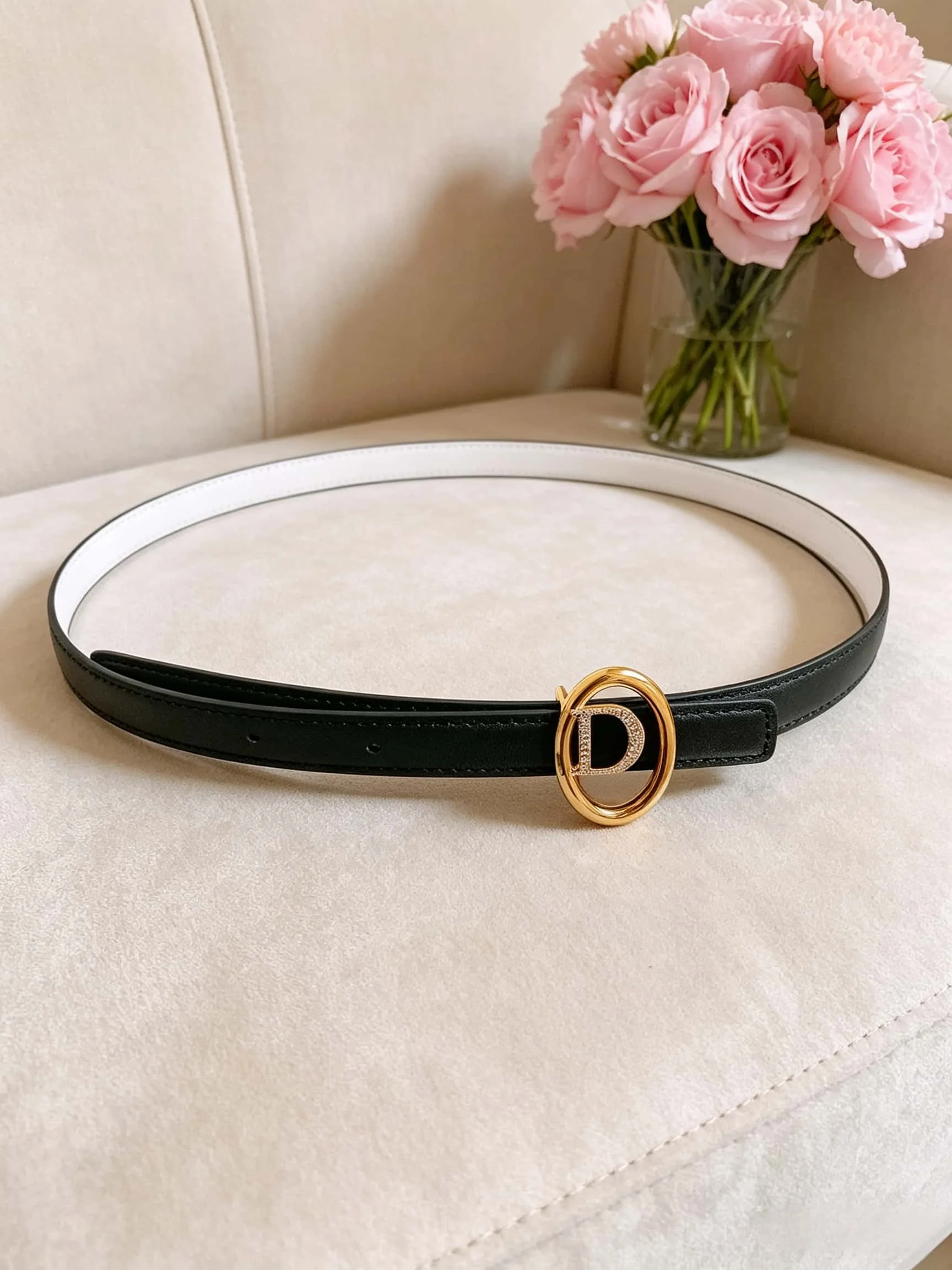 2026 Women Belt New Simple Women Fashion Oval Rhinestone Metal Clasp Retro Double-sided Belt Width 1.5CM