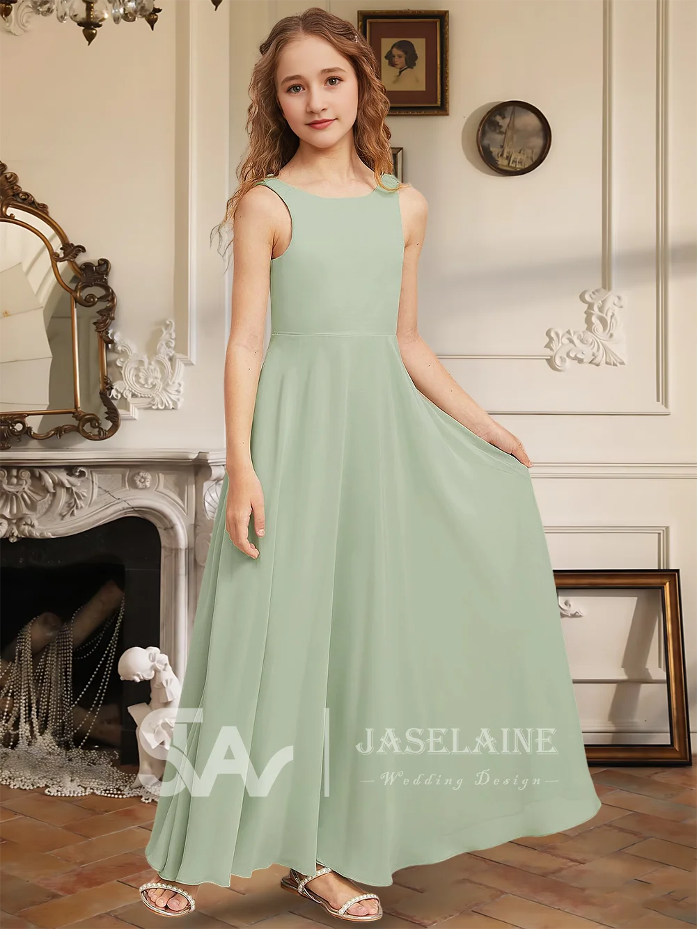 

QA Kids A Line Scoop Floor Length Chiffon Junior Bridesmaid Dress Flower Girl Dress Girls Party Wedding Formal Special Occasion