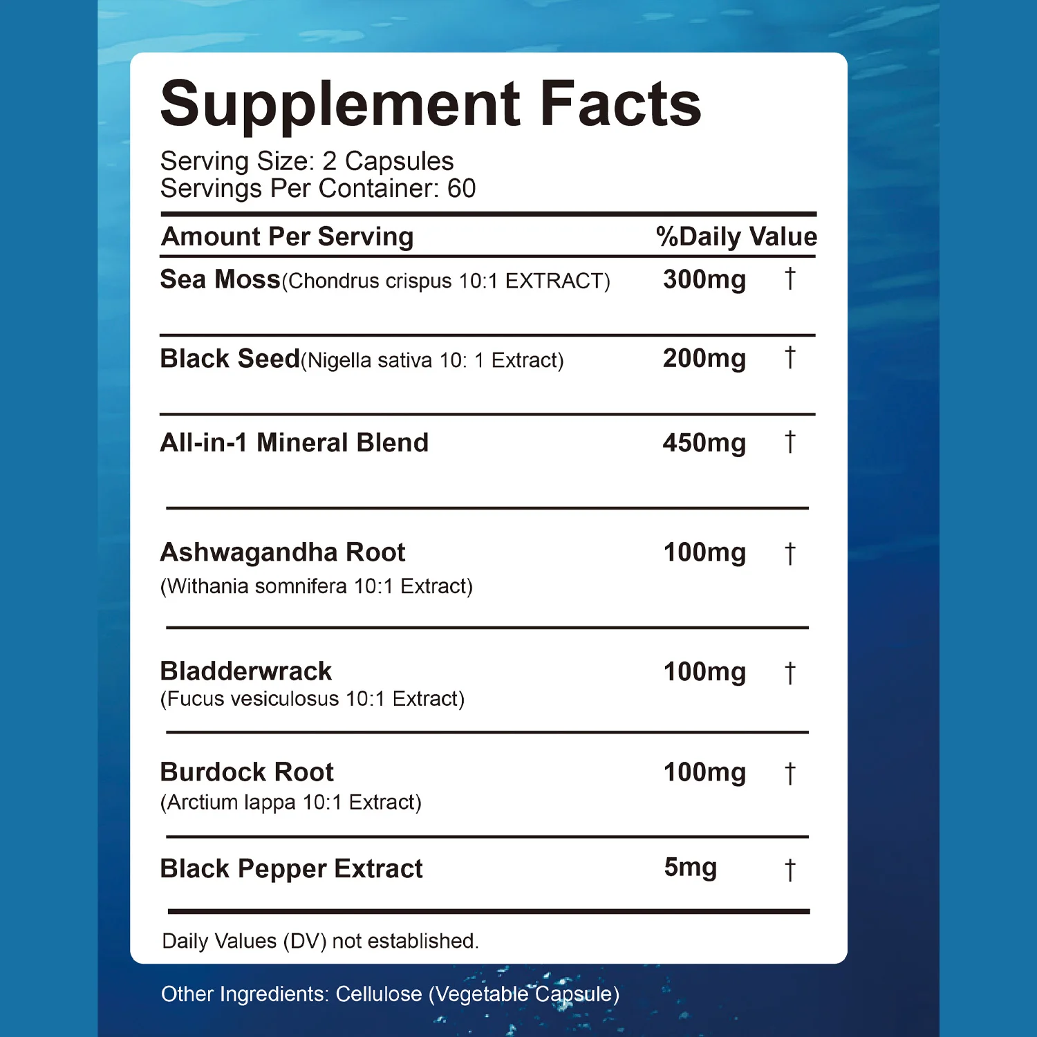 Sea Moss + Black Seed Oil + Ashwagandha + Turmeric - Multi in One for Skin and Intestinal Health Superfood - 120 Capsules