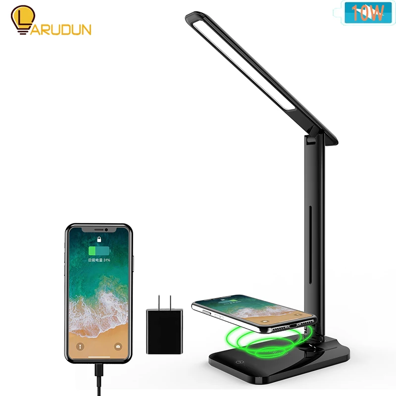 

LED Desk Lamp 10W Wireless Charger USB Charging Port Touch Control Table Lamp 6 Brightness Eye-Caring Desk Lamps for Home Offic