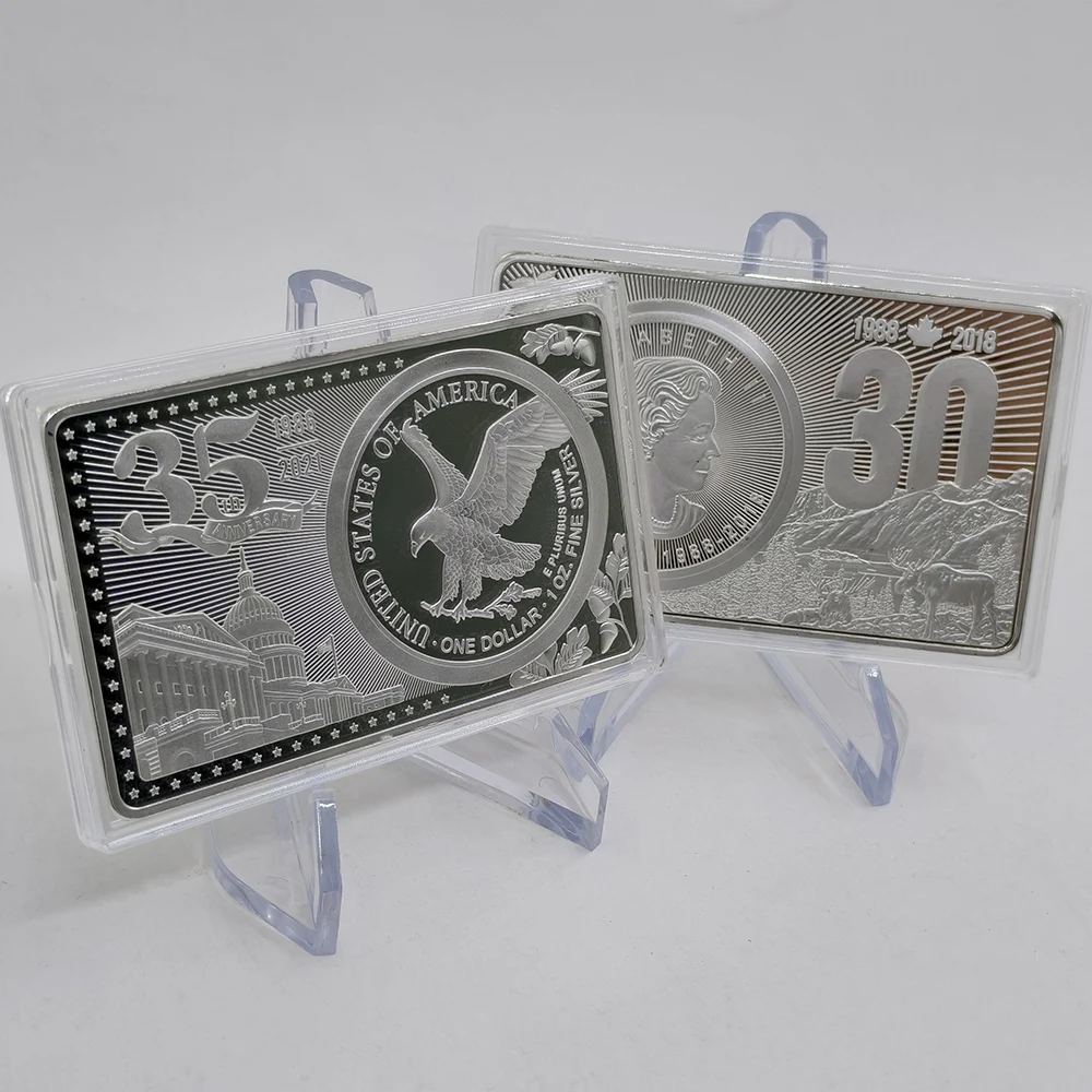Non-magnetic 2021 American Eagle Silver Bar 2 oz Silver Plated Bullion Coin the 35th Edition Eagle Silver Block For Gift