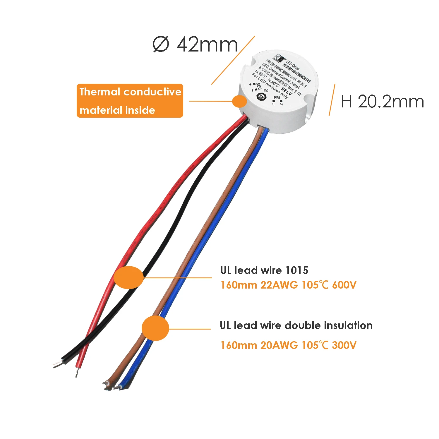 10W Built In Interal Round Led Driver 150mA 200mA 250mA 700mA High PF Dia 42mm Tranformer for Downlight Spotlight Ceiling Light