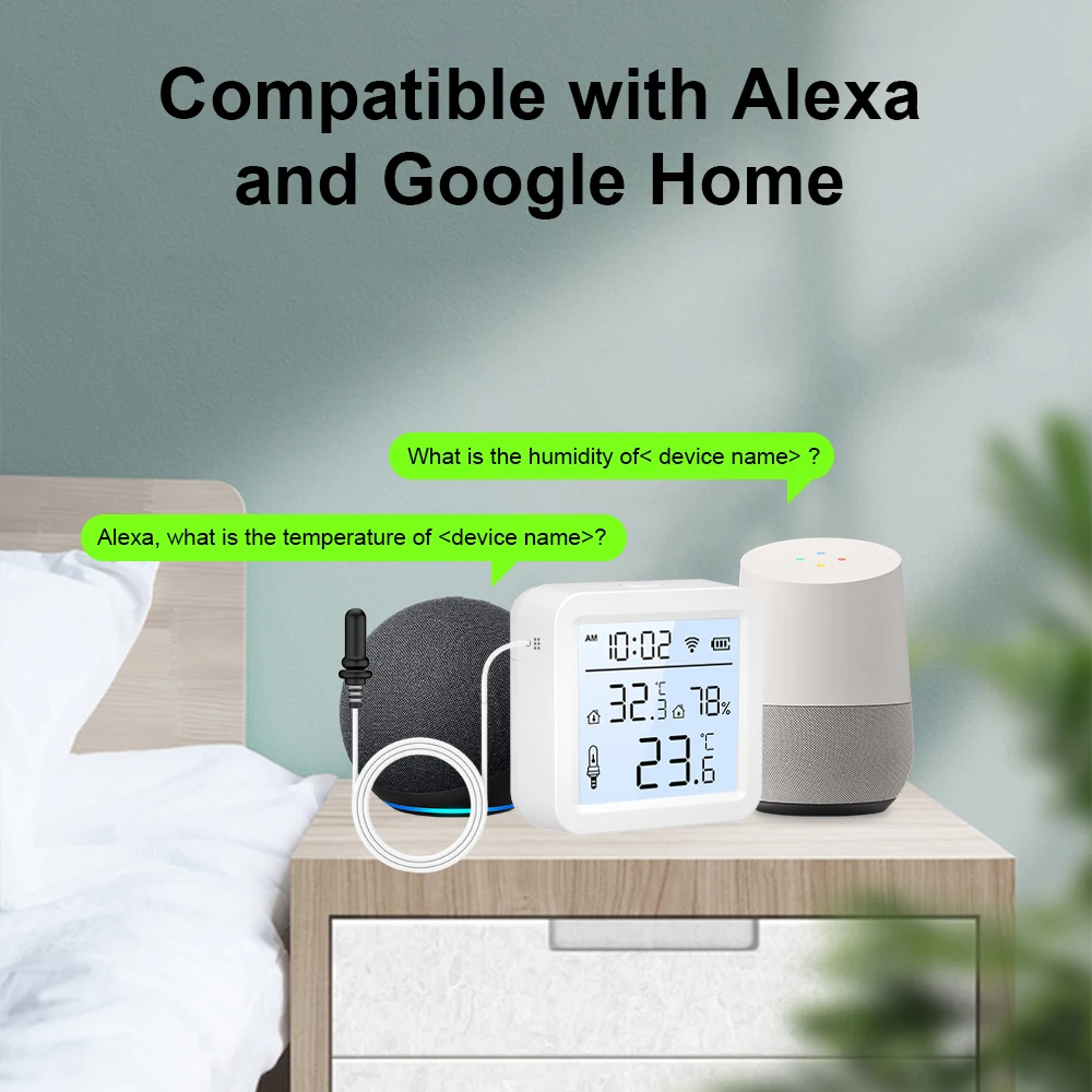 Indoor&Outdoor Tuya WiFi Temperature Humidity Sensor APP Check Home Thermometer Compatible For Alexa Google Home Voice