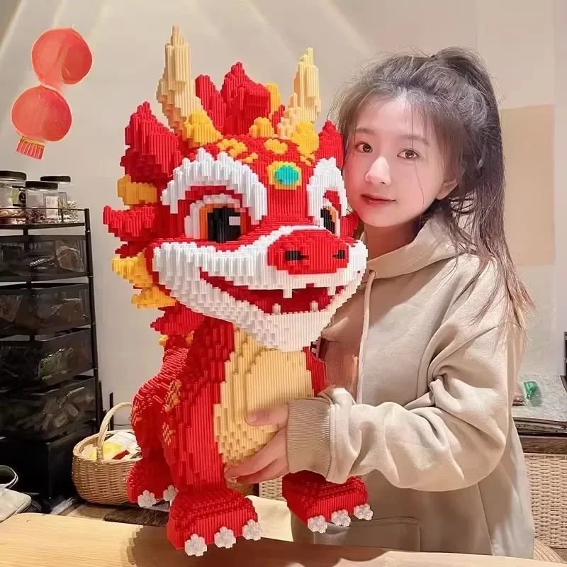 Blocs de construction Dragon 30CM, jouet d'assemblage, Puzzle à petites particules, ornements 3D, décoration de bureau, cadeau d'anniversaire pour garçons et filles, nouvelle collection