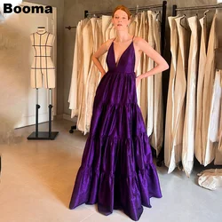 Booma A-Line Prom Dresses Deep V Neck Sleeveless Ruched Homecoming Party Gowns for Women Floor Length Evening Dress Bespoke