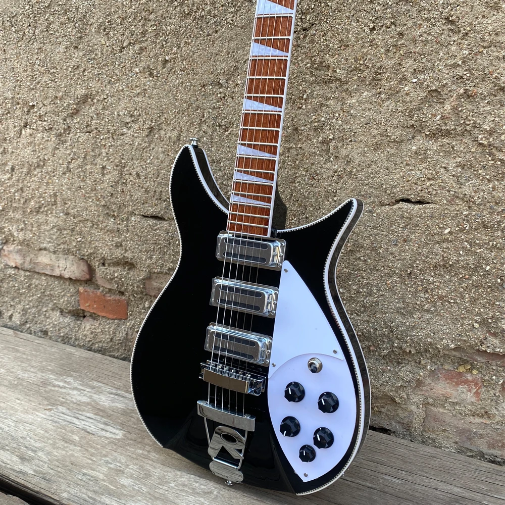 350 Electric Guitar, Black Guitarra, 21 Frets, R Shape Bridge, Three Mini Humbucker Pickups, Checkerboard Binding, Free Shipping