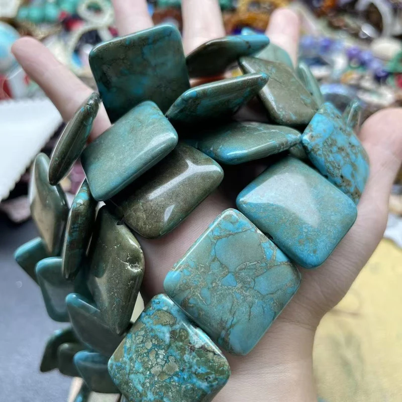 16 inches 7x28mm Ancient Blue Natural Flat Square Turquoise Beads Loose Strand