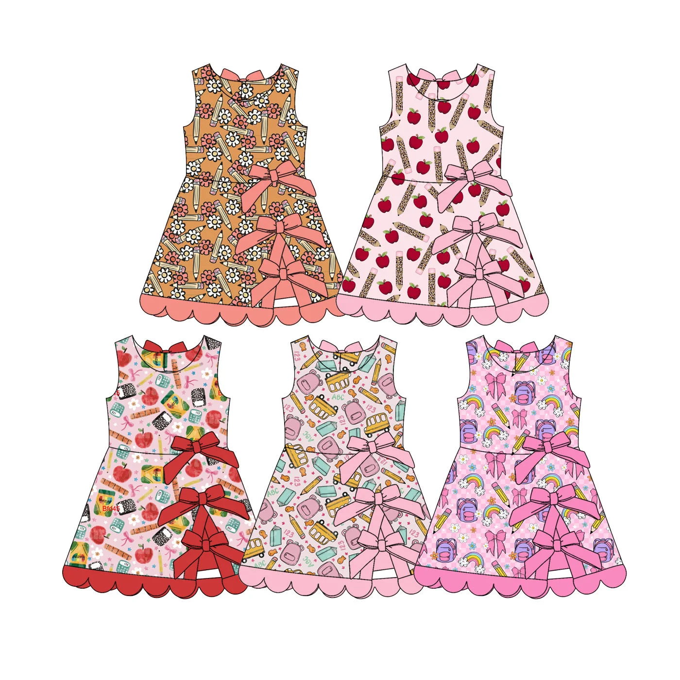 Back to School Premium Children's Set Sleeveless Skirt Shorts Lining Girls Set Apple Pencil Printed Girls Boutique Children Set
