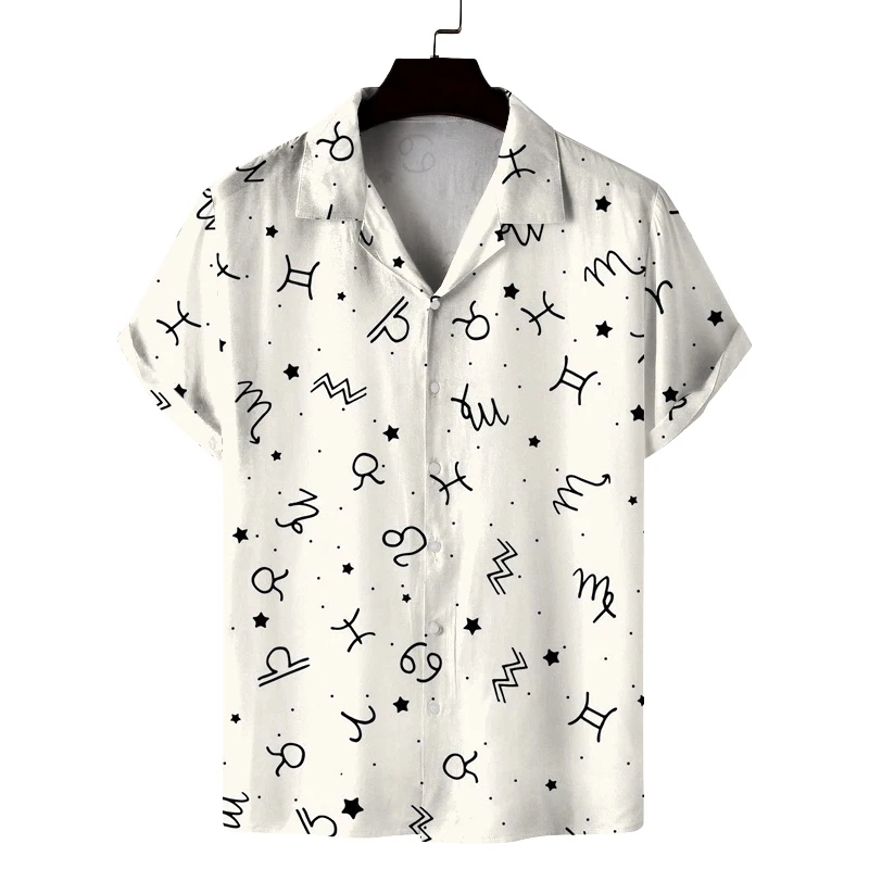 

Men's summer Cuban collar short-sleeved shirt with letter symbol print men's shirt comfortable and breathable
