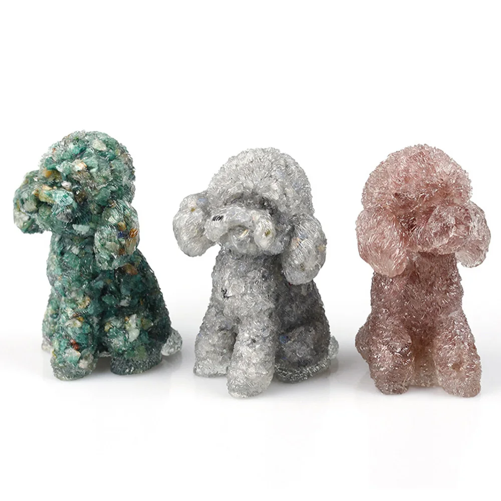 Natural Crystal Gravel Resin Crafts Epoxy Ornament Outer Single Hot Sale Animal Teddy Dog Poodle Home Decoration Gift