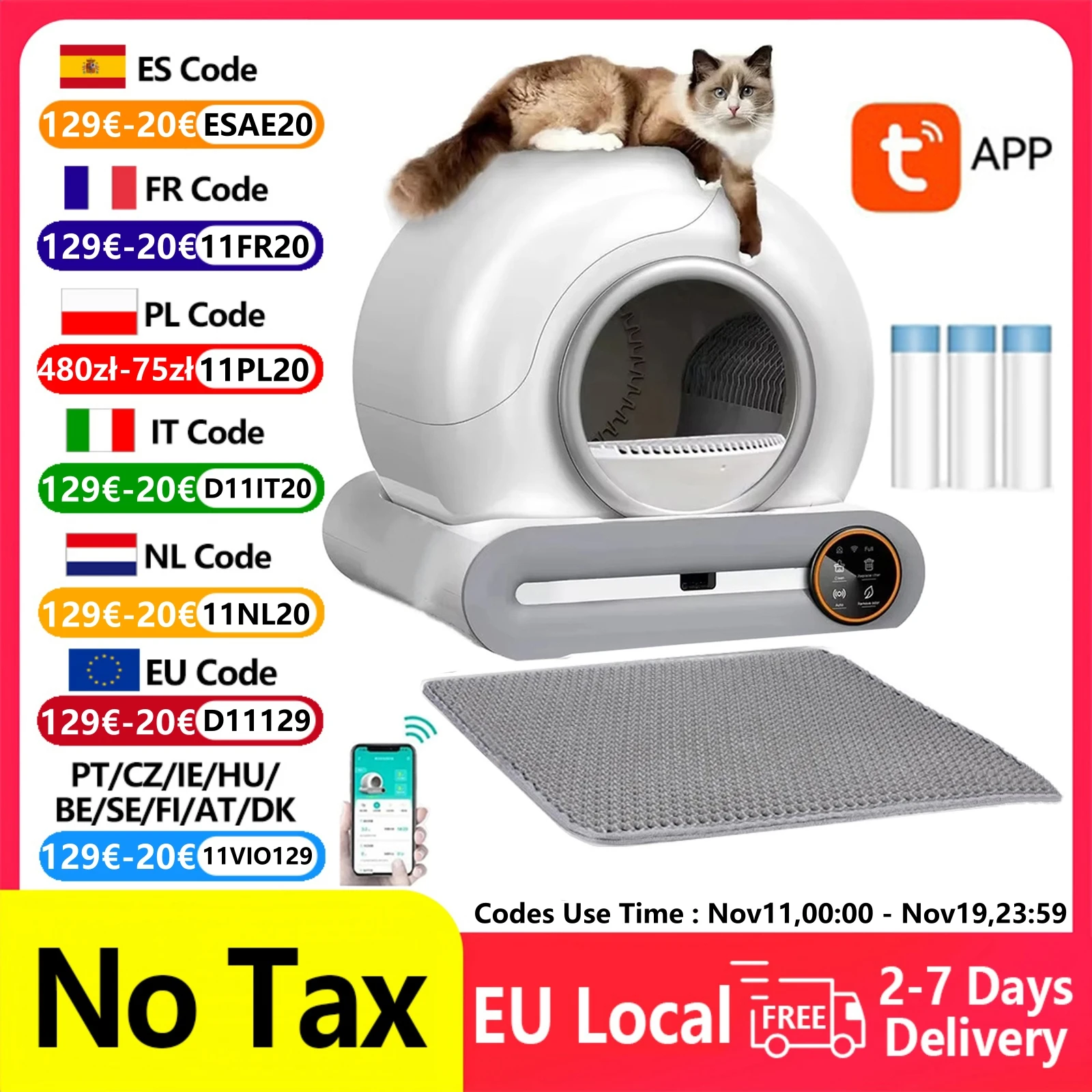 Bac à litière pour chat autonettoyant intelligent 65L Extra Large fermé automatique toilette pour chat contrôle par application Mobile bac à litière pour chat semi-fermé