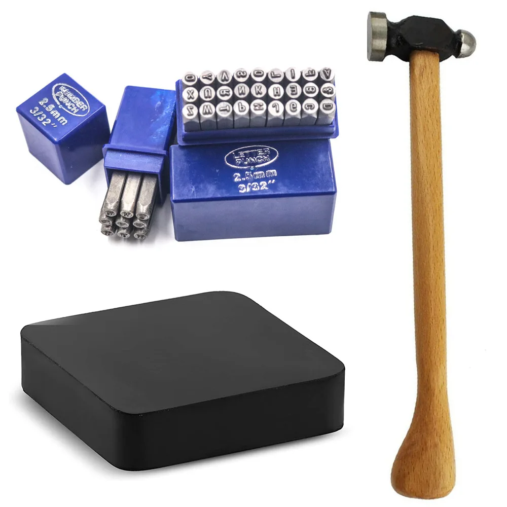 

Jewelry Metal Stamping Kit Metal Stamps Set Include Art Font Letter Punch Set Number Punch Set Hammer and Steel Bench Block