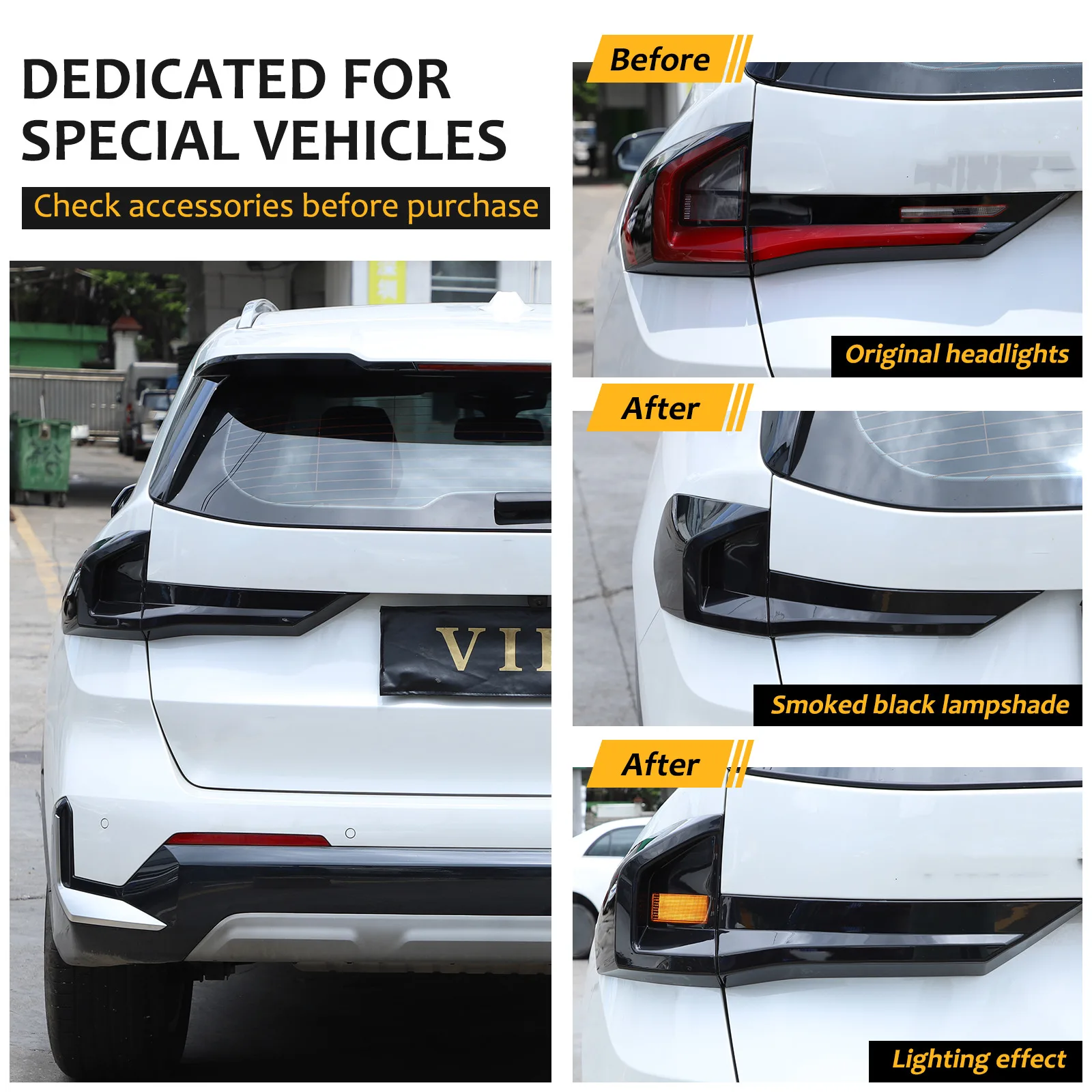 

4PCS ABS Smoked Black Car Taillight Cover Rear Lampshade Trim Accessories For BMW X1 U11 iX1 2023-2025 BMW X1 F48 F49 2020-2021