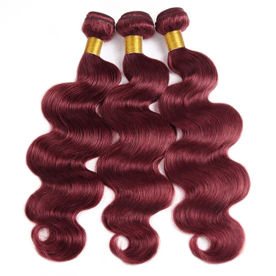 100% vietnamita cabello humano onda del cuerpo mechones Borgoña vino tinto virgen 99J Color extensiones de cabello humano tejido 28 30 pulgadas para mujer