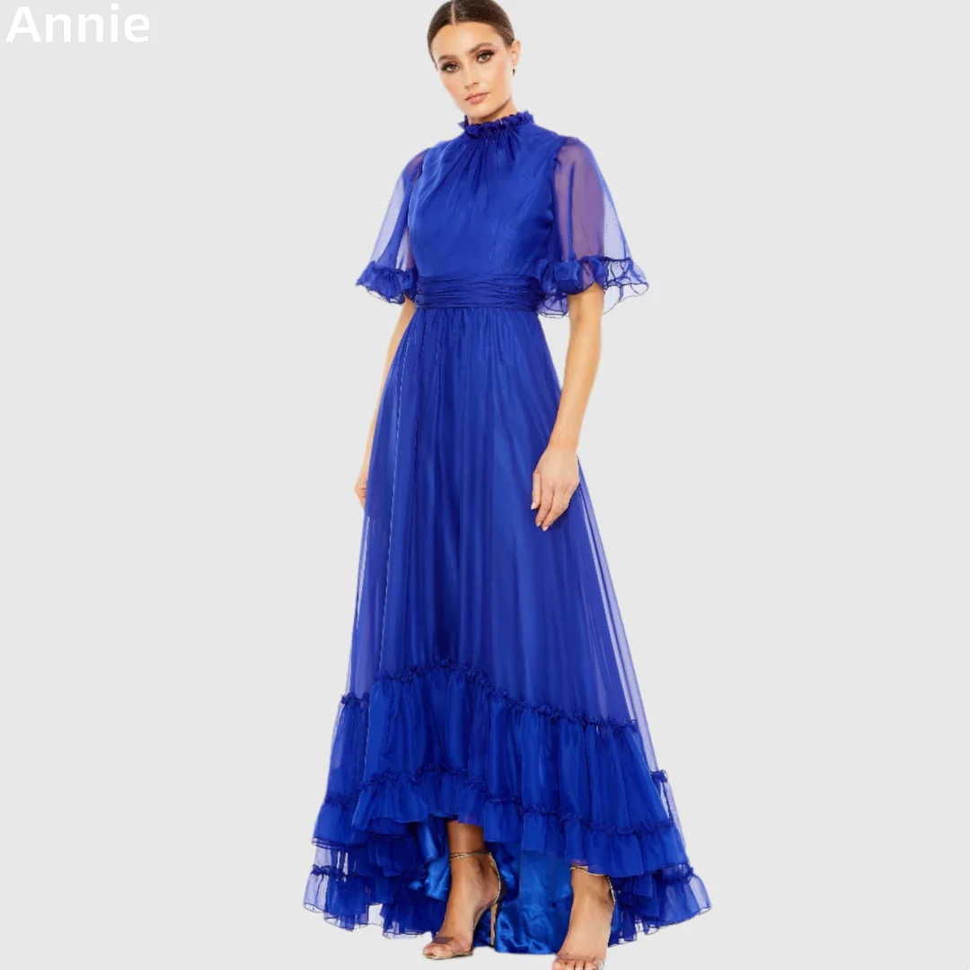 

Annie Blue Prom Dresses Вечерние платья из органзы с высоким воротом и половиной рукавов Вечерние платья для особых случаев فساتين سهرة