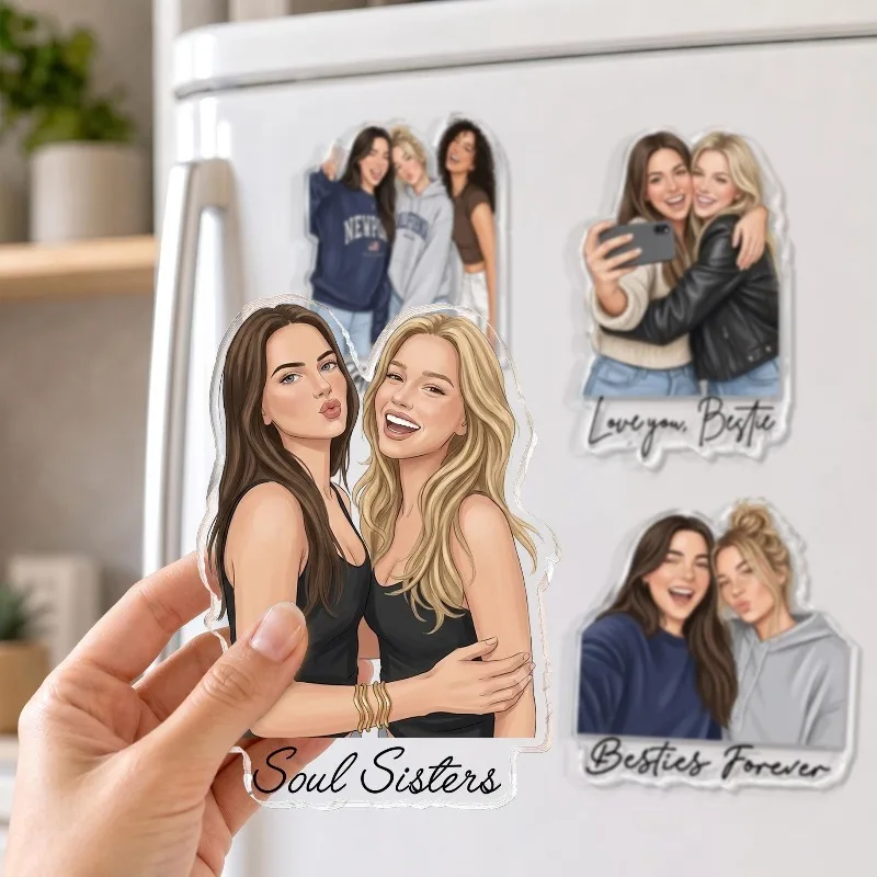 2d Personalized Photo Portrait Fridge Magnets, Custom Bestie Photo Magnet, Best Friend Magnet, Bff Gift, Friendship Gift, Group