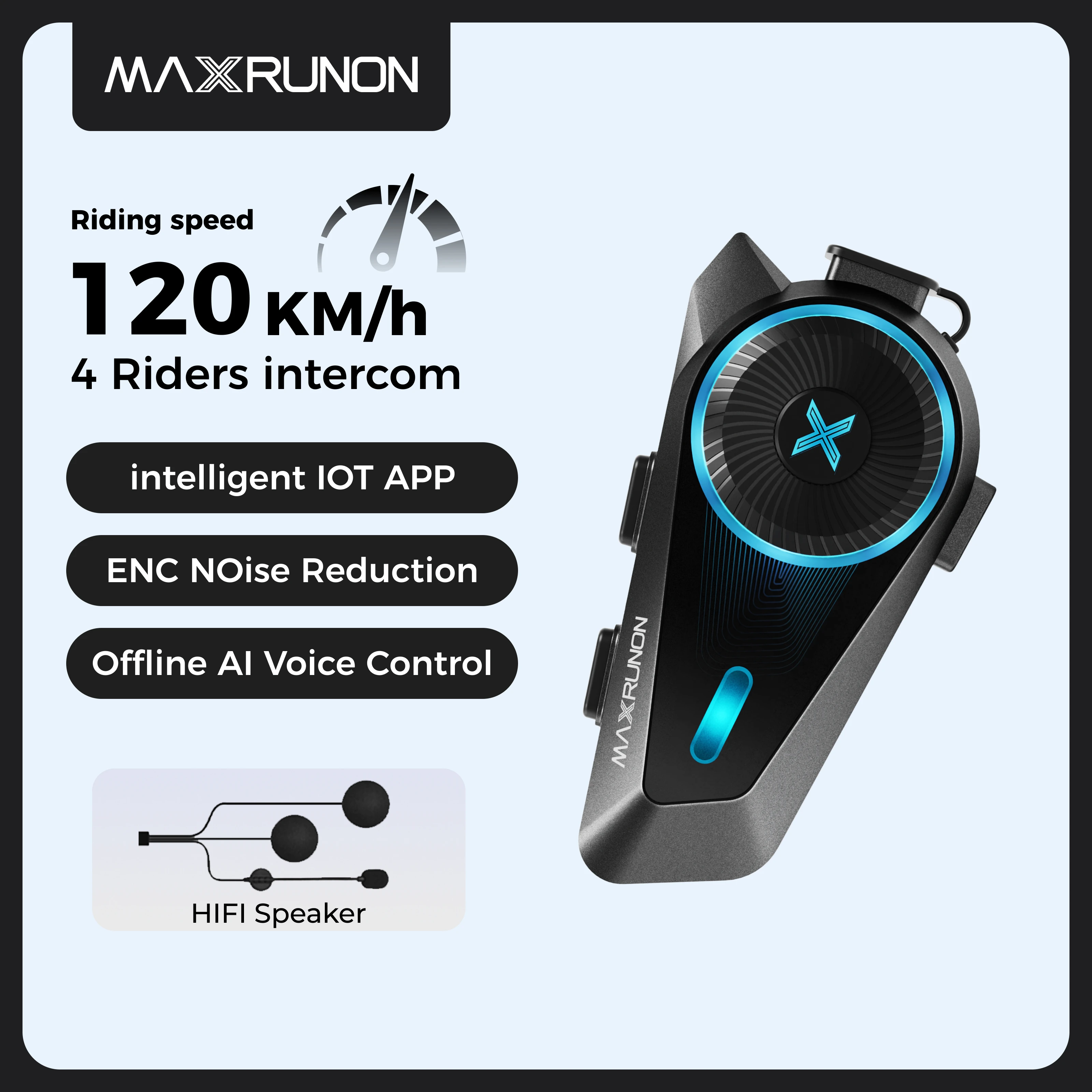 MAXRUNON D10 Interfono Moto Interfono per moto 4 persone Gruppo Interfono App AI Controllo Vocale ENC IPX7 FM BT5.4 Istruzioni p