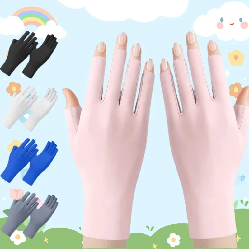 AliExpress Summer Women's Ice Silk Thin Gloves Fingerless Half finger Protection Sunscreen Female Gloves Touch