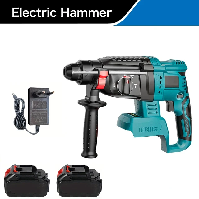 Marteau perforateur rotatif sans fil 4-en-1 sans balais, diamètre max. 27 mm, fréquence d'impact 4800 bpm, 1000 tr/min, mandrin SDS pour béton/pierre/acier, alimenté par batterie Li-ion