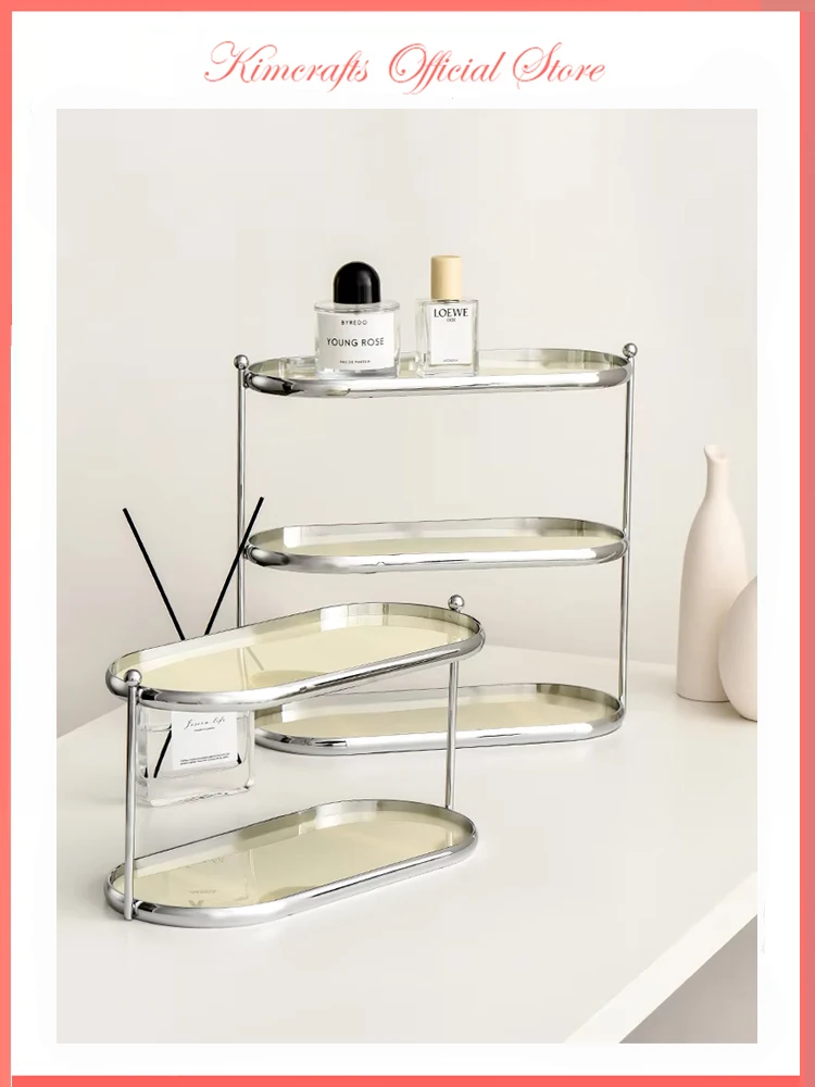 

Nordic Home Wrought Iron And Acrylic Double-Layer Dessert Serving Tray Jewelry Plate Sundries Trinket Ring Dish Lipstick Holder