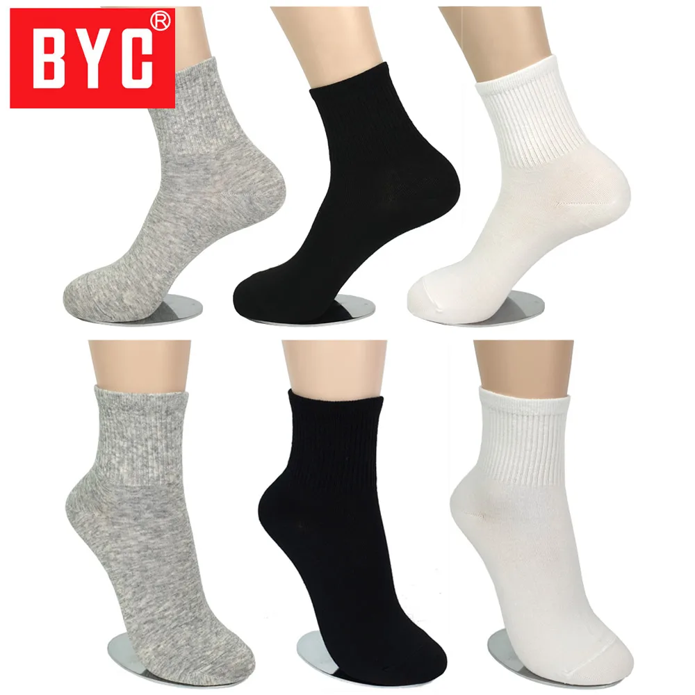 BYC casual middle neck socks 10 pairs women men's plain black white student cotton socks