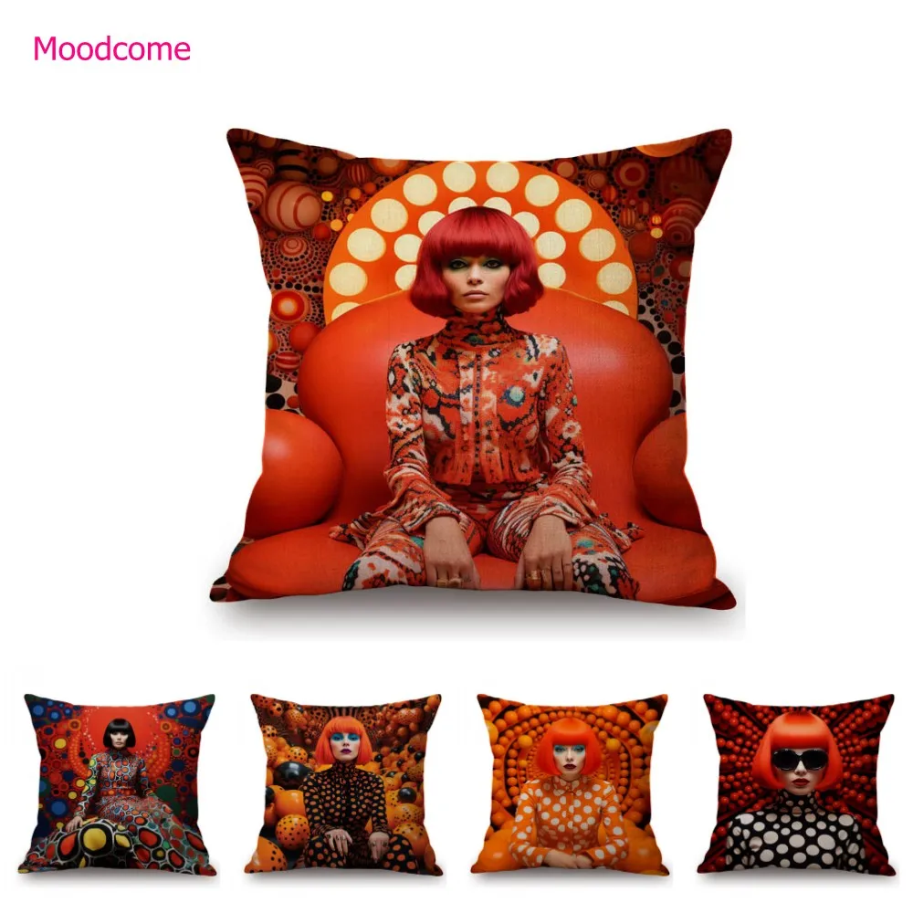 Yayoi Kusama Modern Art Polka Dots Fashion Model Cotton Linen Sofa Throw Pillow Case Pumpkin Art Home Decorative Cushion Cover