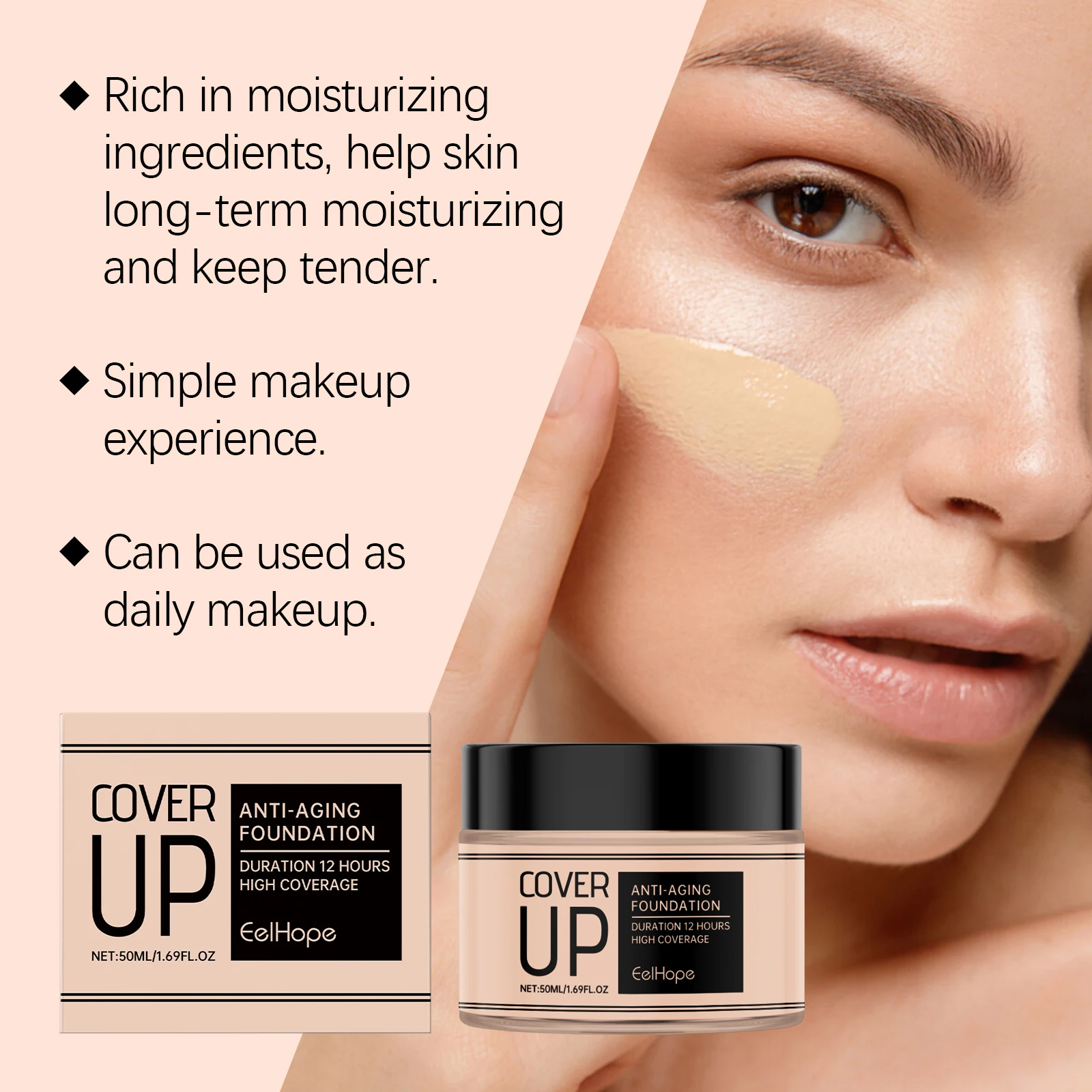 EELHOPE Crema per fondotinta per trucco viso Crema per fondotinta viso non appiccicosa idratante resistente al sudore ad alta copertura duratura