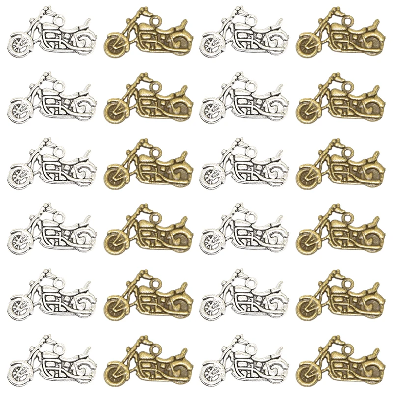 15pcs Wholesale Two Color Motorcycle Charms Zinc Alloy Metal Pendants For DIY Handmade Jewelry Accessories Making 24*14mm