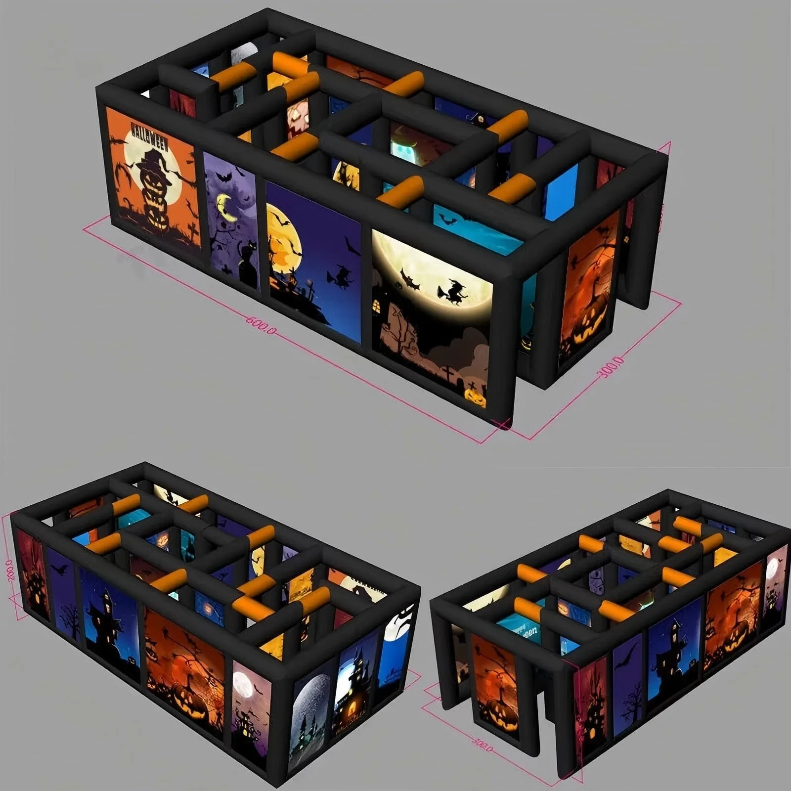 Inflatable Maze Halloween Haunted House, Outdoor Inflatable Labyrinth Maze Game, Spooky Theme with Pumpkins/Bats/Ghosts, Blower
