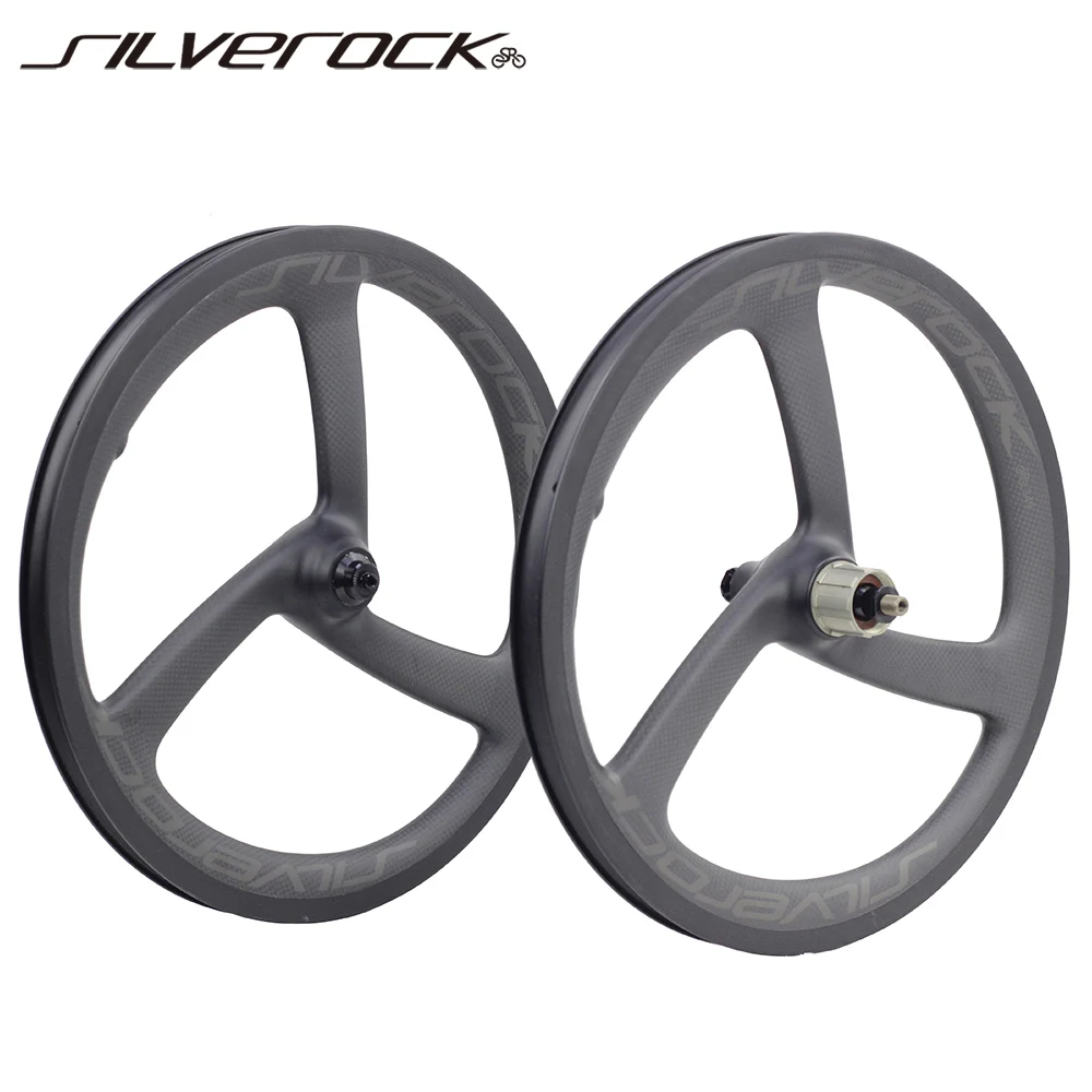 

SILVEROCK Carbon 7 Speed Wheel 16 Plus Tri Spoke for Brompton Folding Bike Clincher 16inch 349 Wheelset