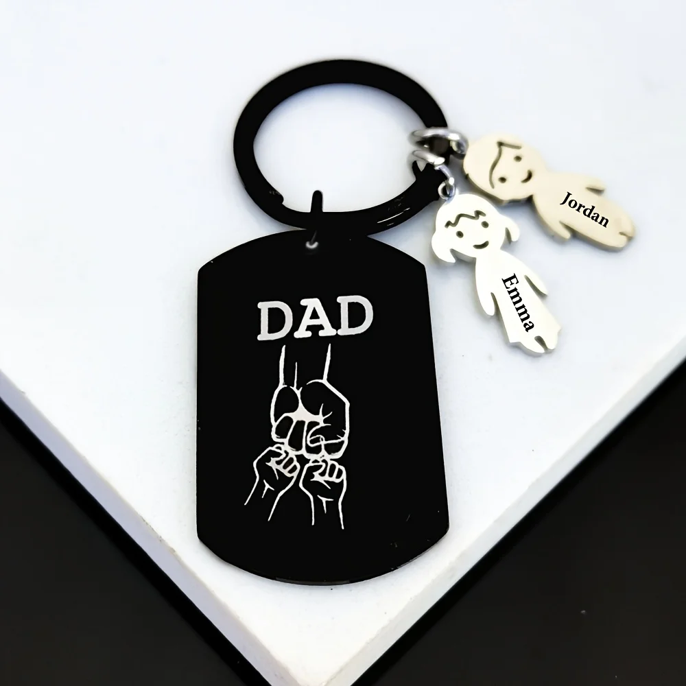 Black Military Style DAD Pattern Stainless Steel Keychain