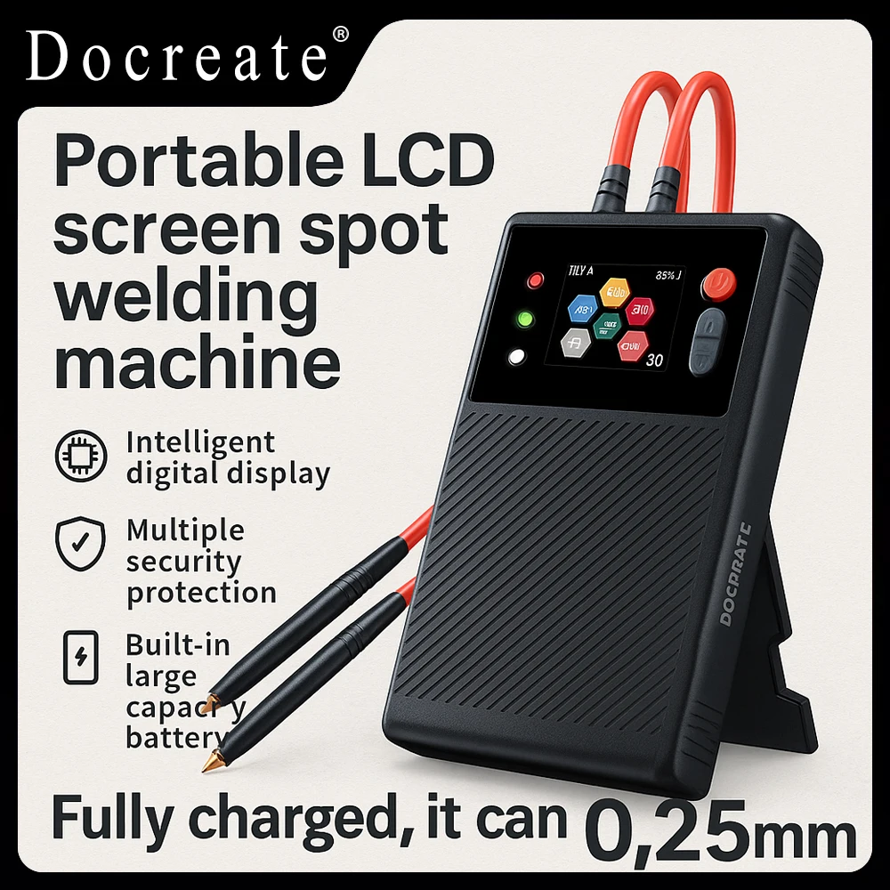 

Портативный аппарат для точечной сварки DOCREATE TK-10A, 1200 А, ЖК-дисплей, аккумулятор 8000 мАч, двойной импульсный свар, никелированная пластина 0,25 мм, быстрая
