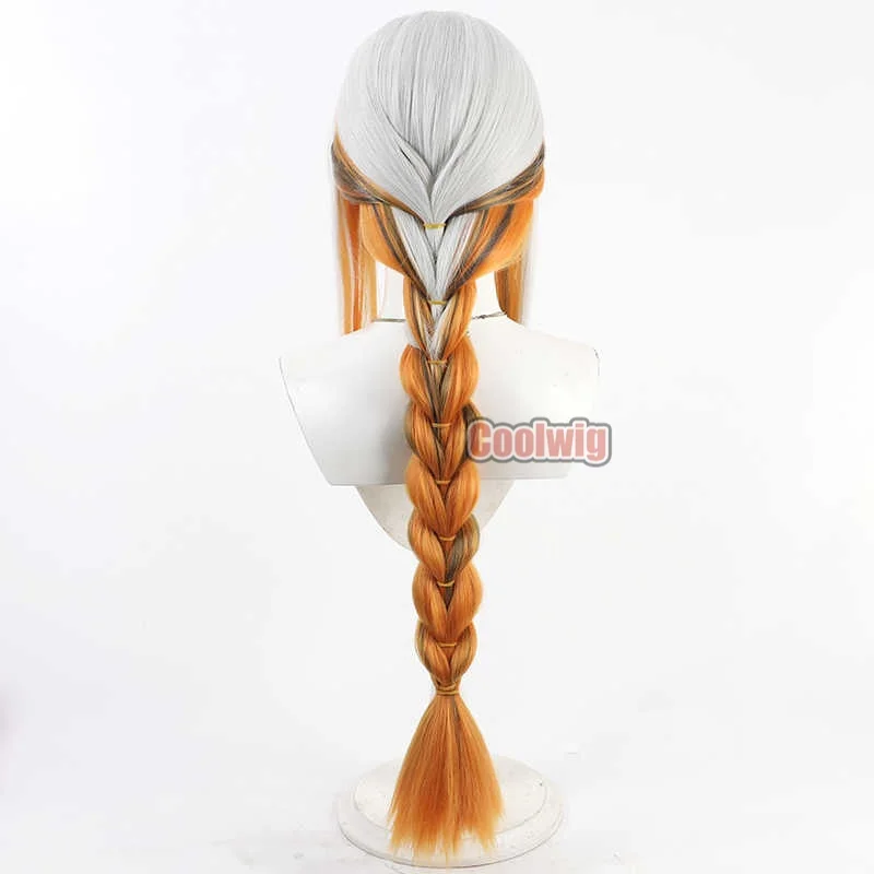 Coolwig Synthetic Hair M16A1 Cosplay Wigs Girls Frontline M16A1 80cm Silver White Mixed Orange Gray Braided Wig Heat Resistant view 5