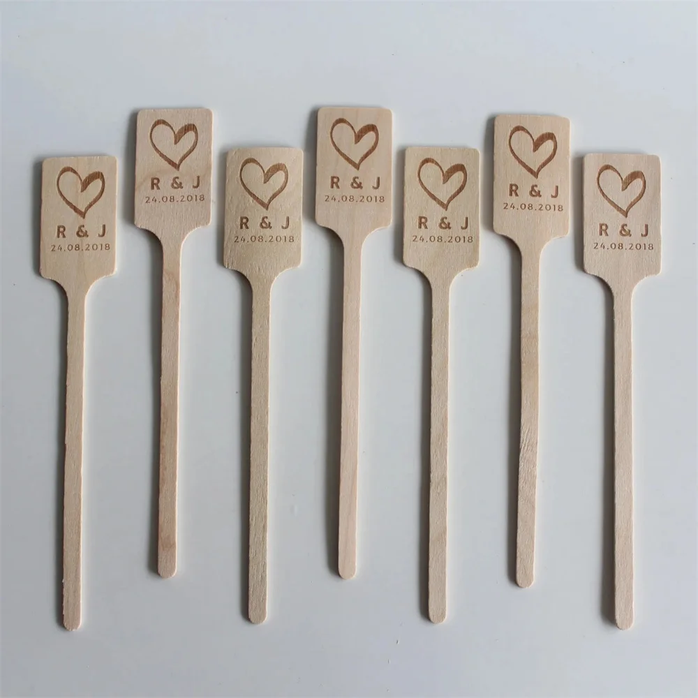 100 Custom Wooden Stir Sticks Heart for Wedding Cocktails, Monogram Drink Stirrers, Wedding Swizzle Sticks Cocktail Stirrers Bri