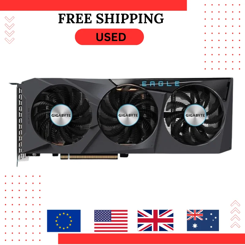 USED GIGABYTE Radeon RX6600 EAGLE 8G GDDR6 Graphics Cards 2491MHz 128bit PCIe 4.0 RX 6600 GPU with Triple Fan Video Cards
