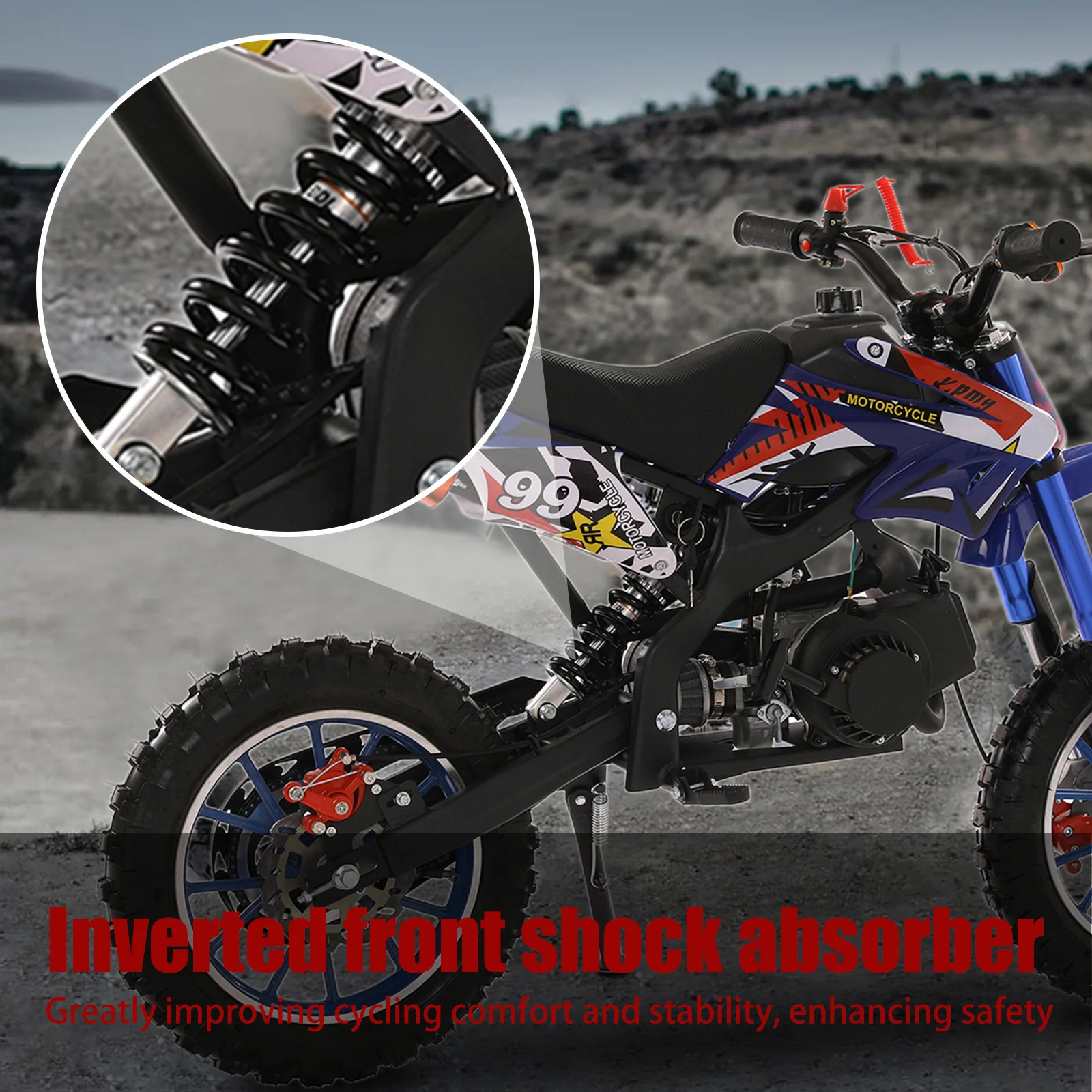 Dwusuwowy motor terenowy dziecięcy o pojemności 49 cm3, motocykl napędzany gazem, Mini motocykl terenowy, kieszonkowy Motocross górski, maksymalna prędkość 25 mil na godzinę