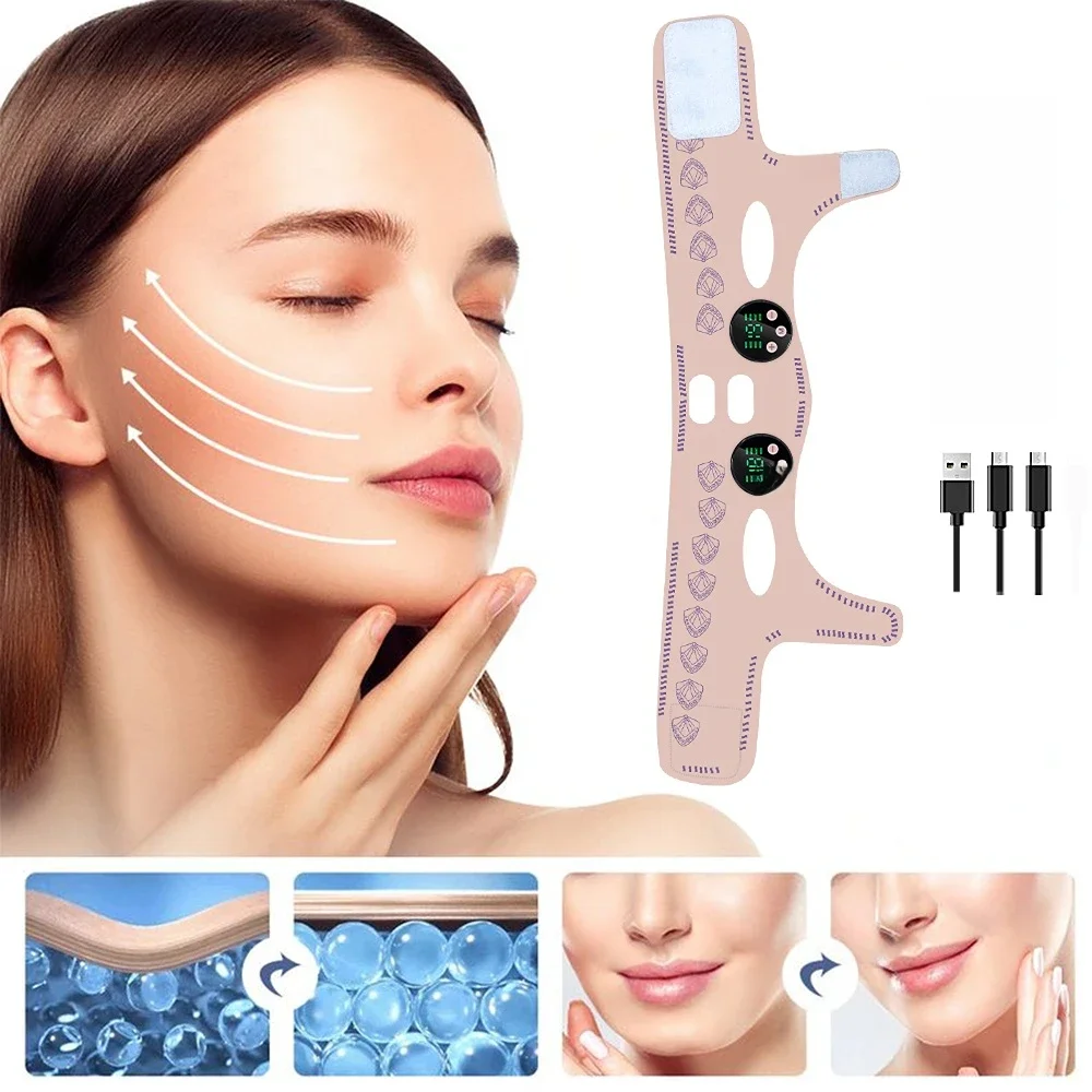 EMS – Massage de la tête, Relaxation du visage, chargement USB, sangle amincissante, Lifting du visage, réduit le Double menton, joue, masque fin