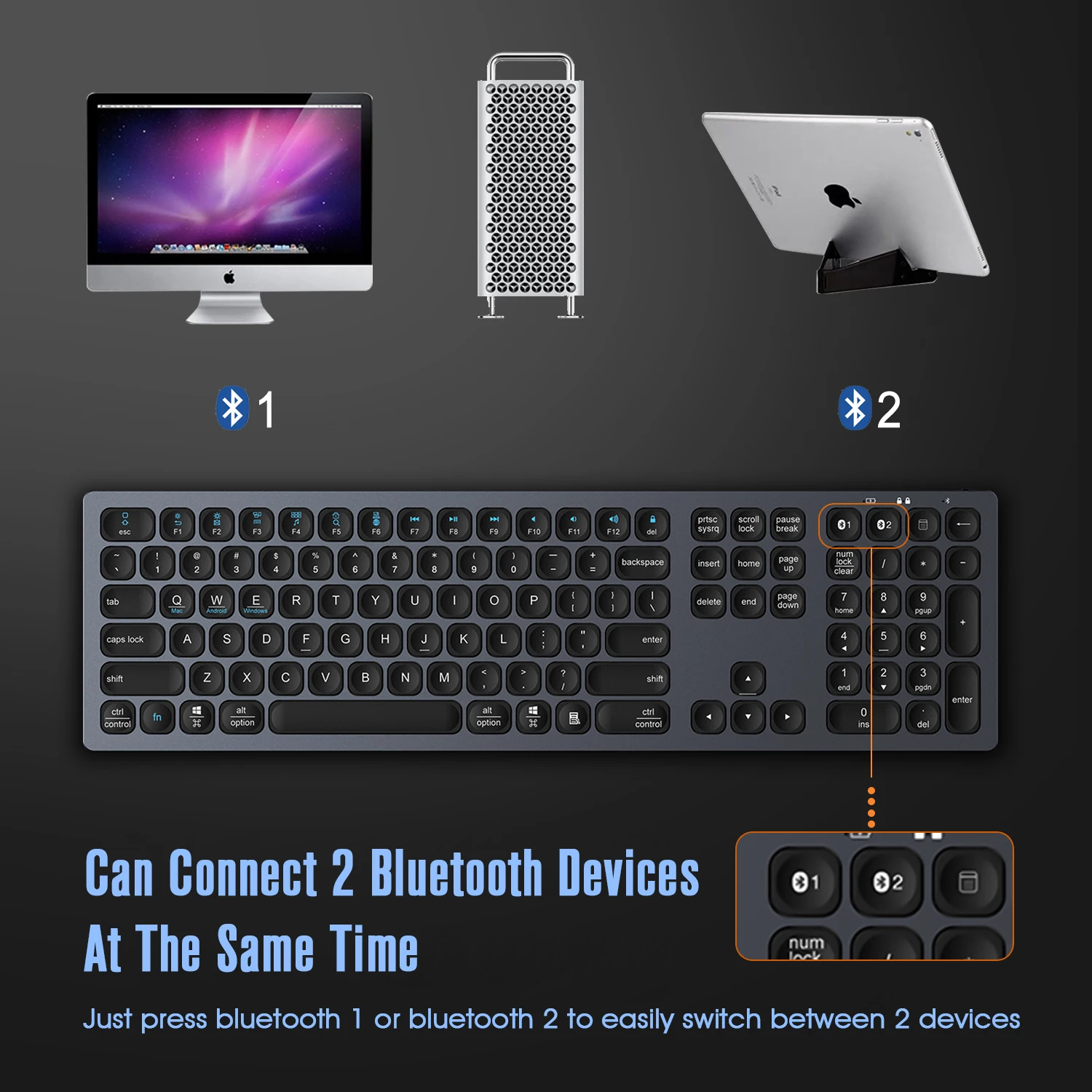 Ultra-thin Aluminum Alloy Dual-pass Bluetooth Keyboard MAC Keyboard IOS PC Android Home Office Keyboard TYPE-C