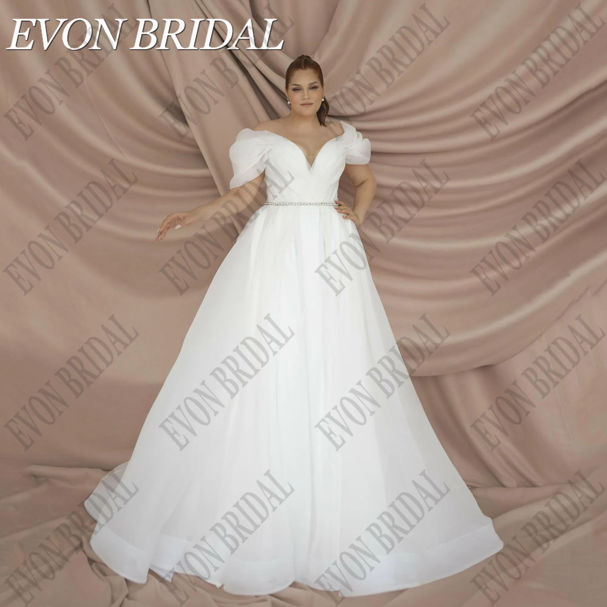 

EVON BRIDAL Wedding Dresses Plus Size Off Shoulder A-line V Neck Classic Bride Gown Customized vestidos de novia de talla grande