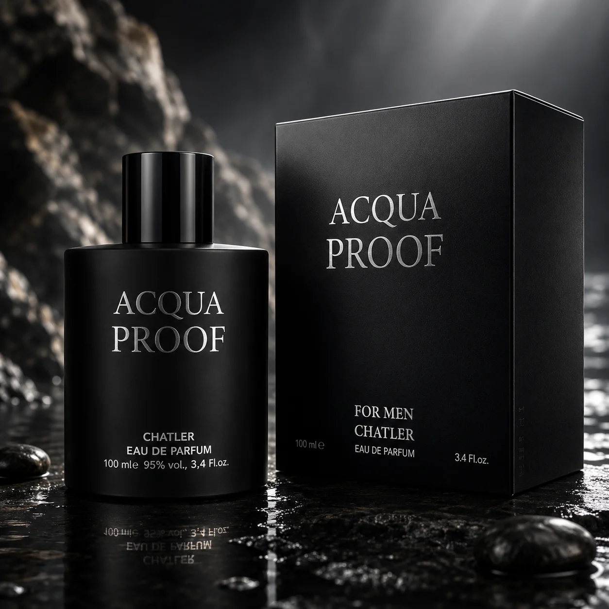 Chatler - Acqua Proof Eau de Parfum 100ml. Parfum masculin aux accords frais, fruités et aromatiques, enrichi de notes boisées, offrant une sensation propre, élégante et polyvalente pour un usage quotidien.