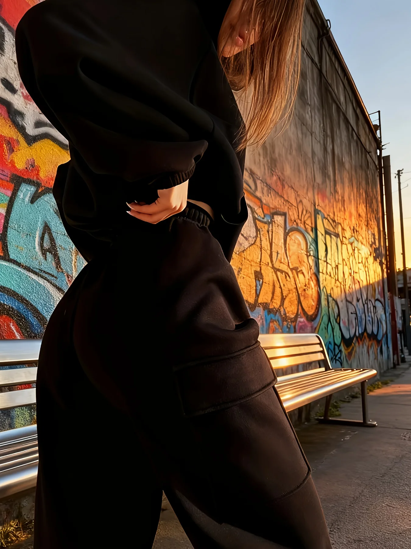 بدلة ركض نسائية كاجوال مكونة من قطعتين بأكمام طويلة مع بدلة سويت شيرت بجيب #2