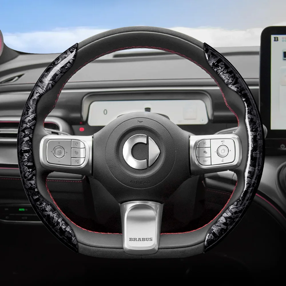 Suitable for smart forged carbon fiber texture steering wheel cover, snap-on, no-sew, quick installation # 1 # 3 # 5 BRABUS Fortwo 451 450 Tronsmart T7 453 Gauge Gbd2 1 3 Forfour Roadster Electric Black