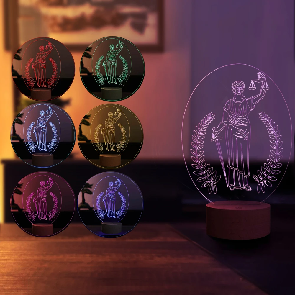 Themis lámpara LED de mesa, decoración de figuras, regalo único para los entusiastas de la justicia