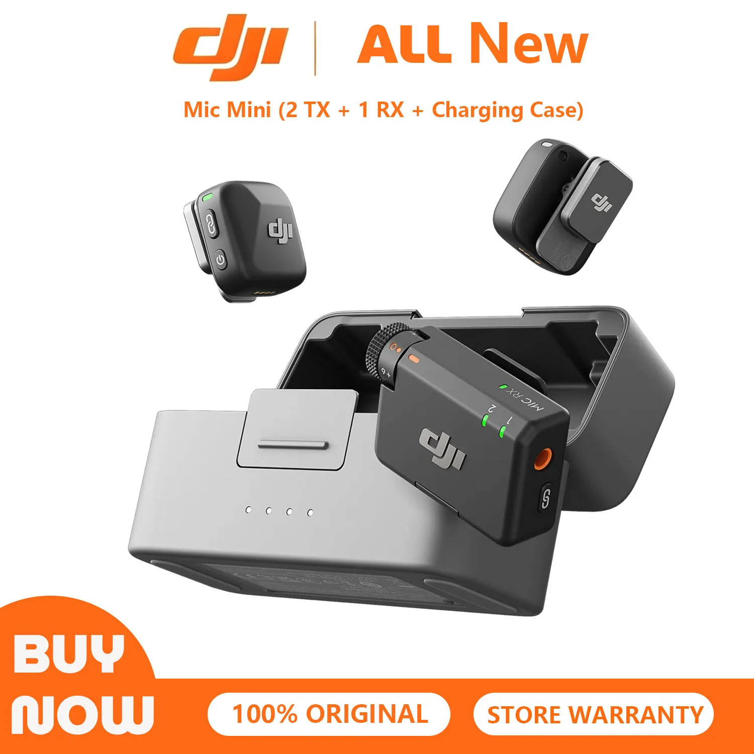 DJI Mic Mini (2 TX + 1 RX + Charging Case), Ultralight, Detail-Rich Audio 48h Use, Noise Cancelling, Automatic Limiting, Wireless Microphone for Camera/Phone/Vlog/Streaming