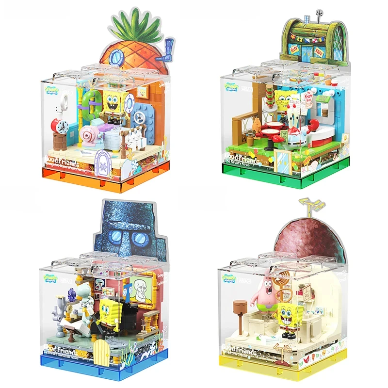 Spongebob Series Building Blocks Diy New Box Patrick Star Krusty Krab Squidward Tentacles Room Model Toy Ornaments Holiday Gifts