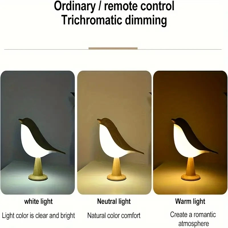 Creative 3 Color LED Lamp Small Cordless Magpie Shape Touch Sensor Aroma Diffuser Atmosphere Light for Bedroom Home Office Study