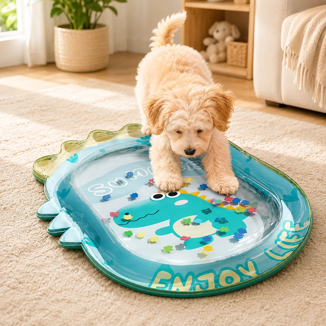 Interactive Water Pat Mat for Kids Dogs and Cats, Inflatable Dinosaur Sensory Floor Toy for Indoor Outdoor Play