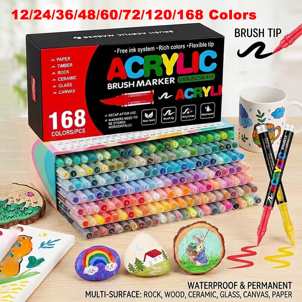 Unique Art Craft - Acrylverf Markers met Penseelpunt voor Stenen